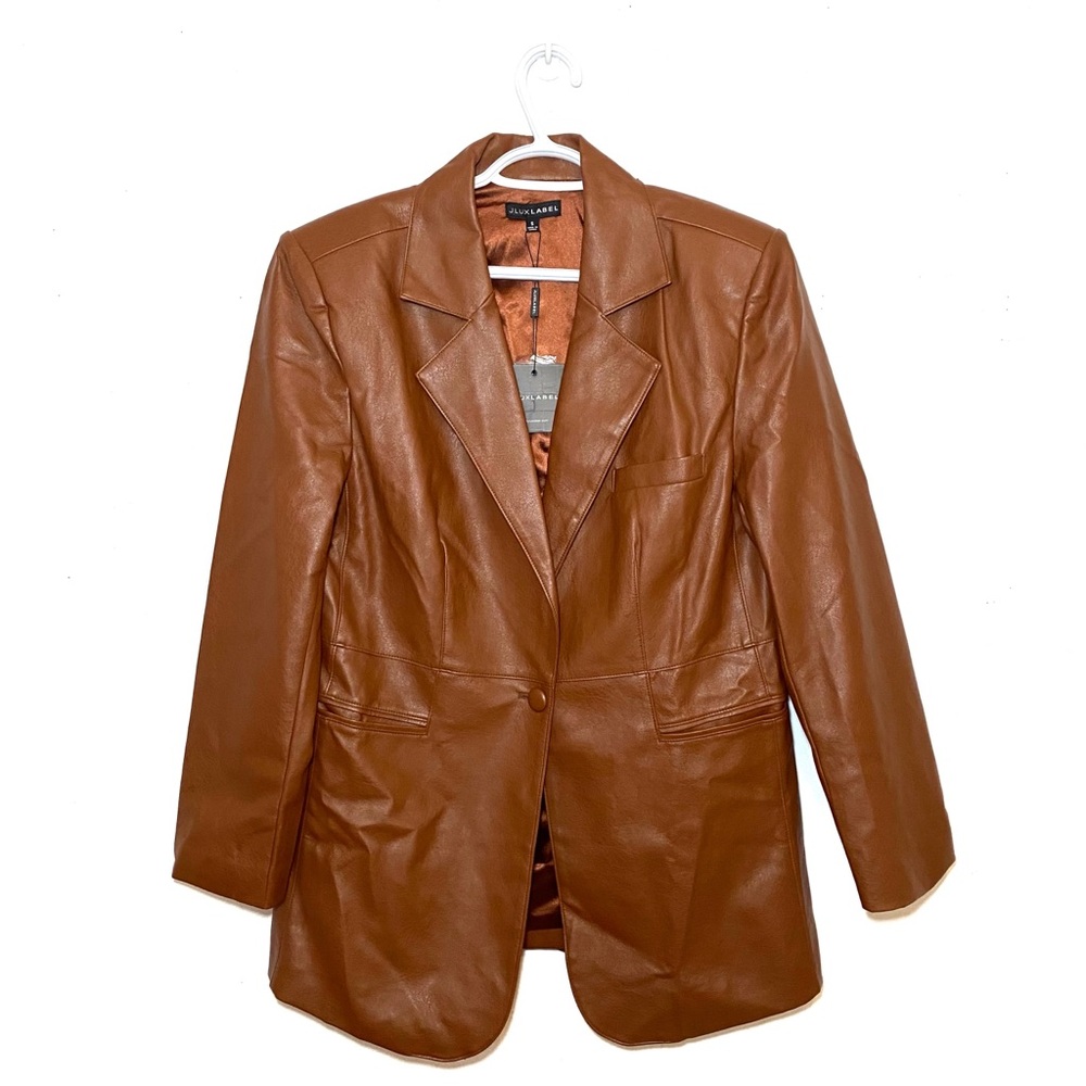 JLUXLABEL Brown Faux Leather Blazer